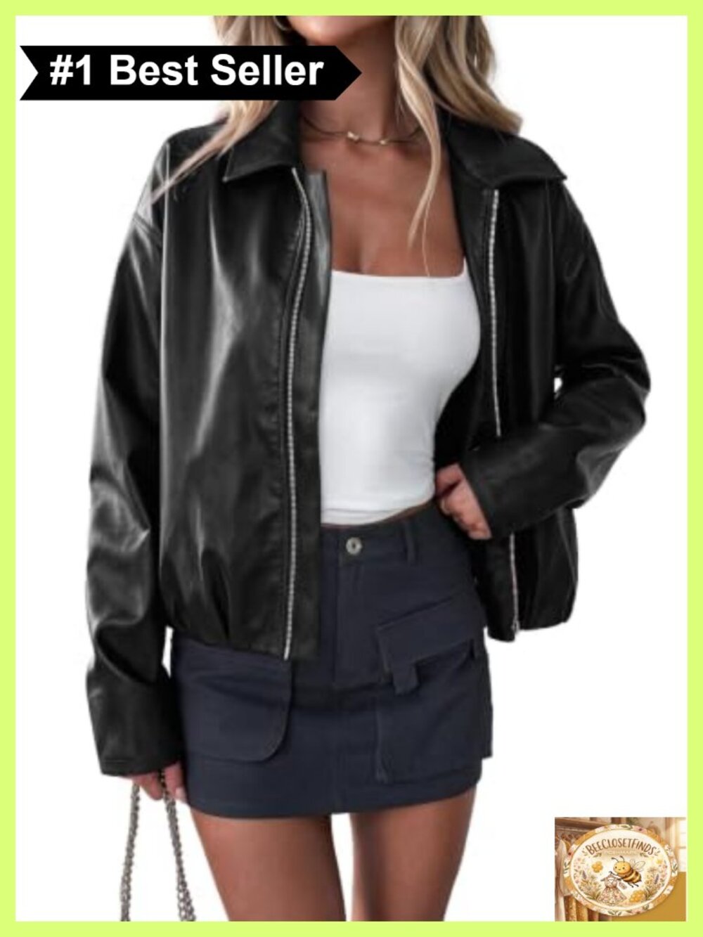 PRETTYGARDEN Womens Faux Leather Motorcycle Jacket Cropped Zip-Up Coat Fall